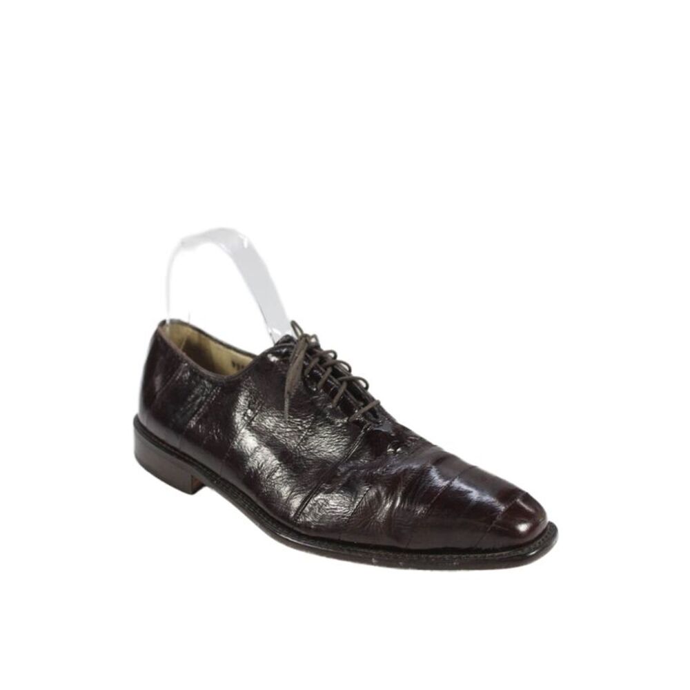 Belvedere Mens Lace Up Round Toe Eel Skin Oxfords Brown Size 8M